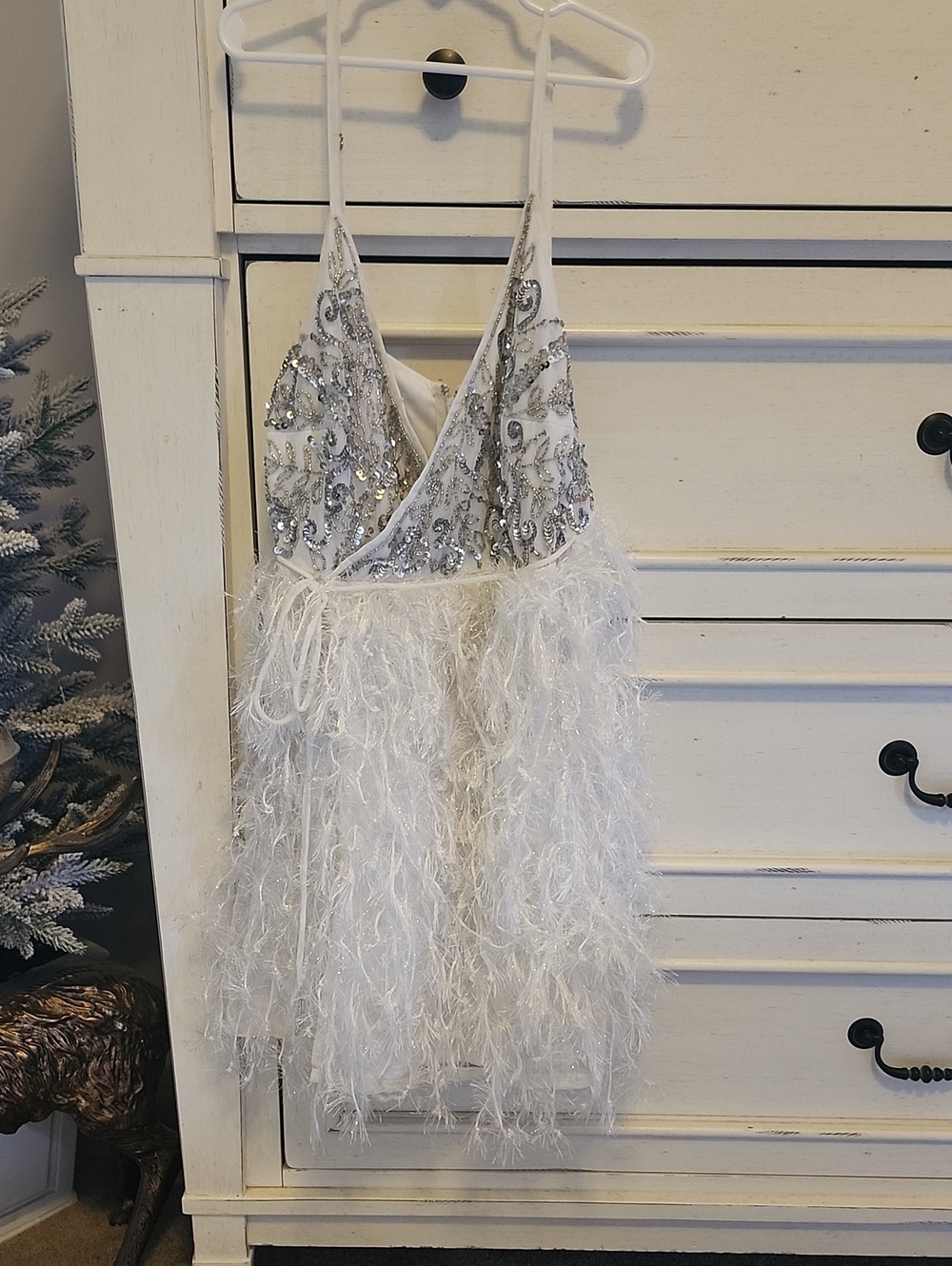 Sequin & Feather White Party Slip Dress